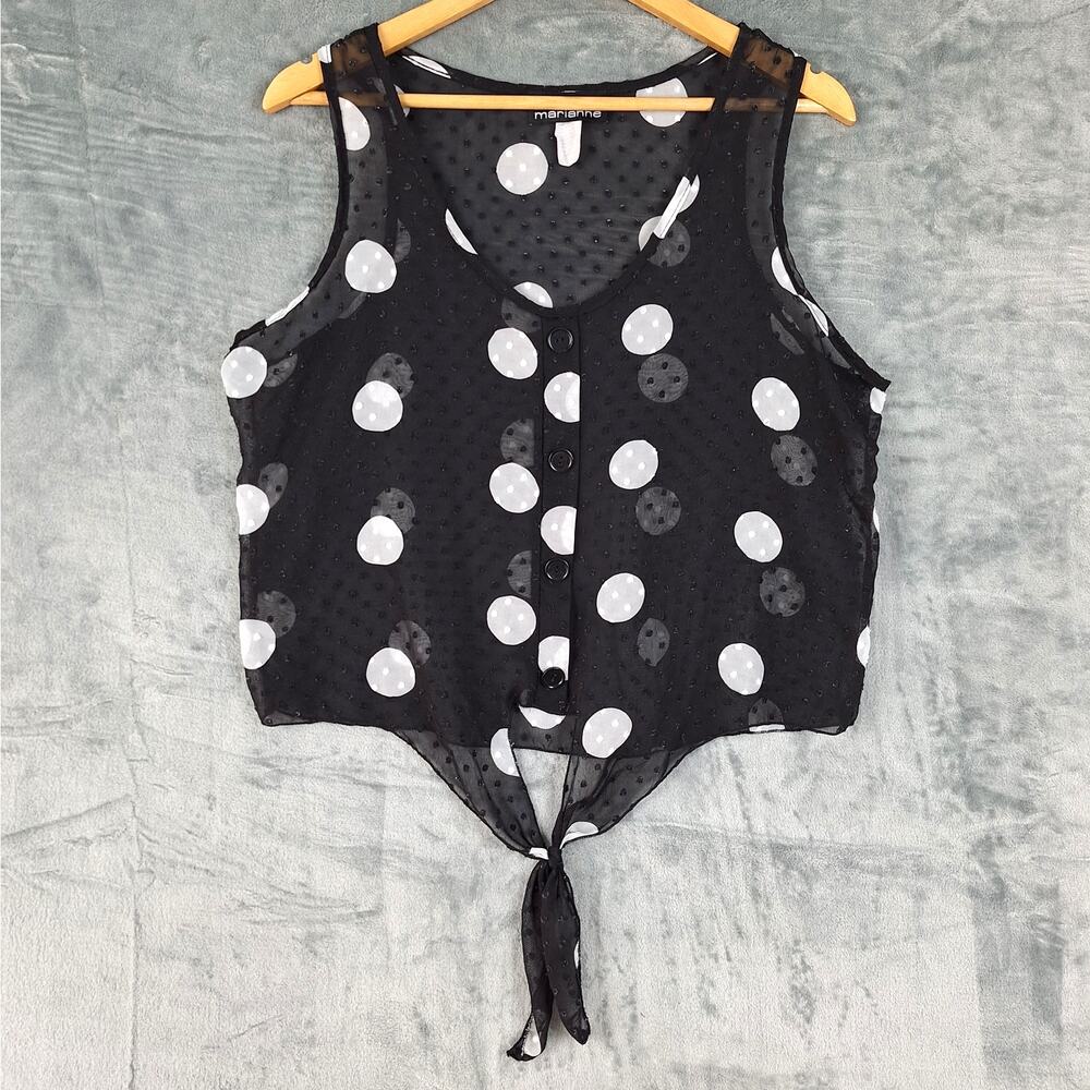 Womens Top Large Black Sheer Polka Dot Fairy Grunge‎ Whimsygoth Feminine Dainty